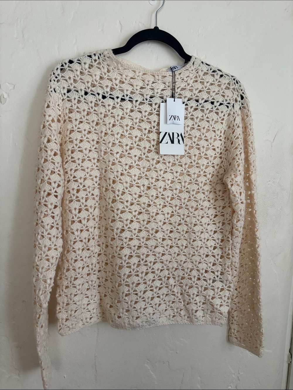 Zara Cream Openwork Crochet Sweater